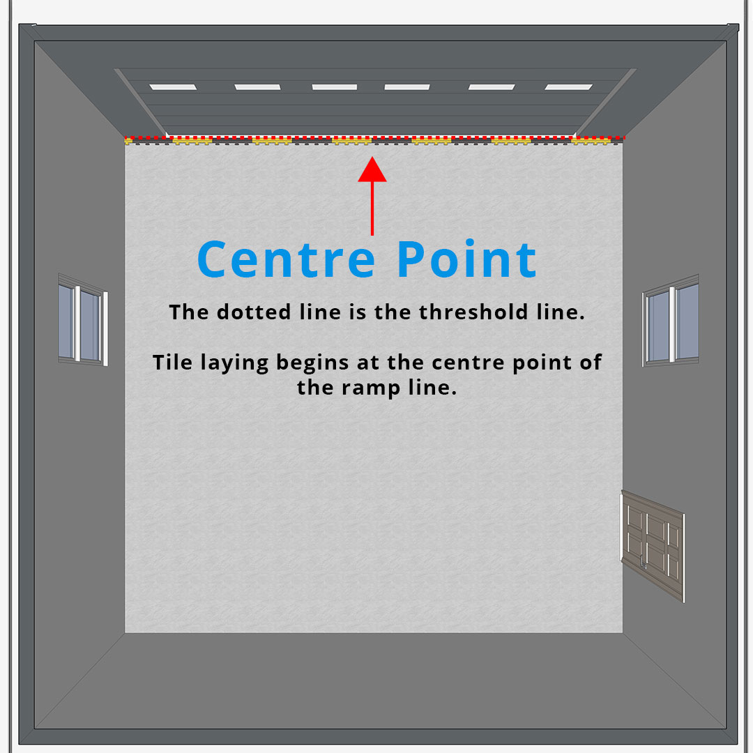 How to install MotoMat Floor Tiles Stage 2 Draw a tile ramp line and mark the centre