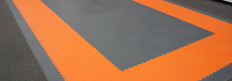 Orange and Grey Diamond Plate Home Gym Floor Tiles